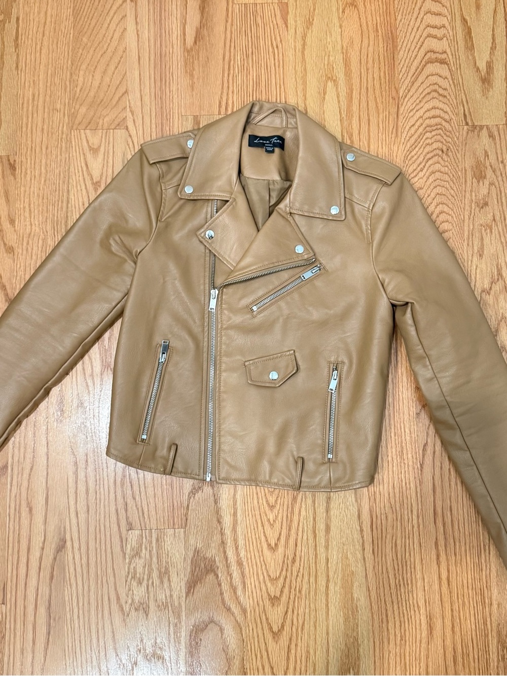 Love Tree Tan Leather Moto Jacket